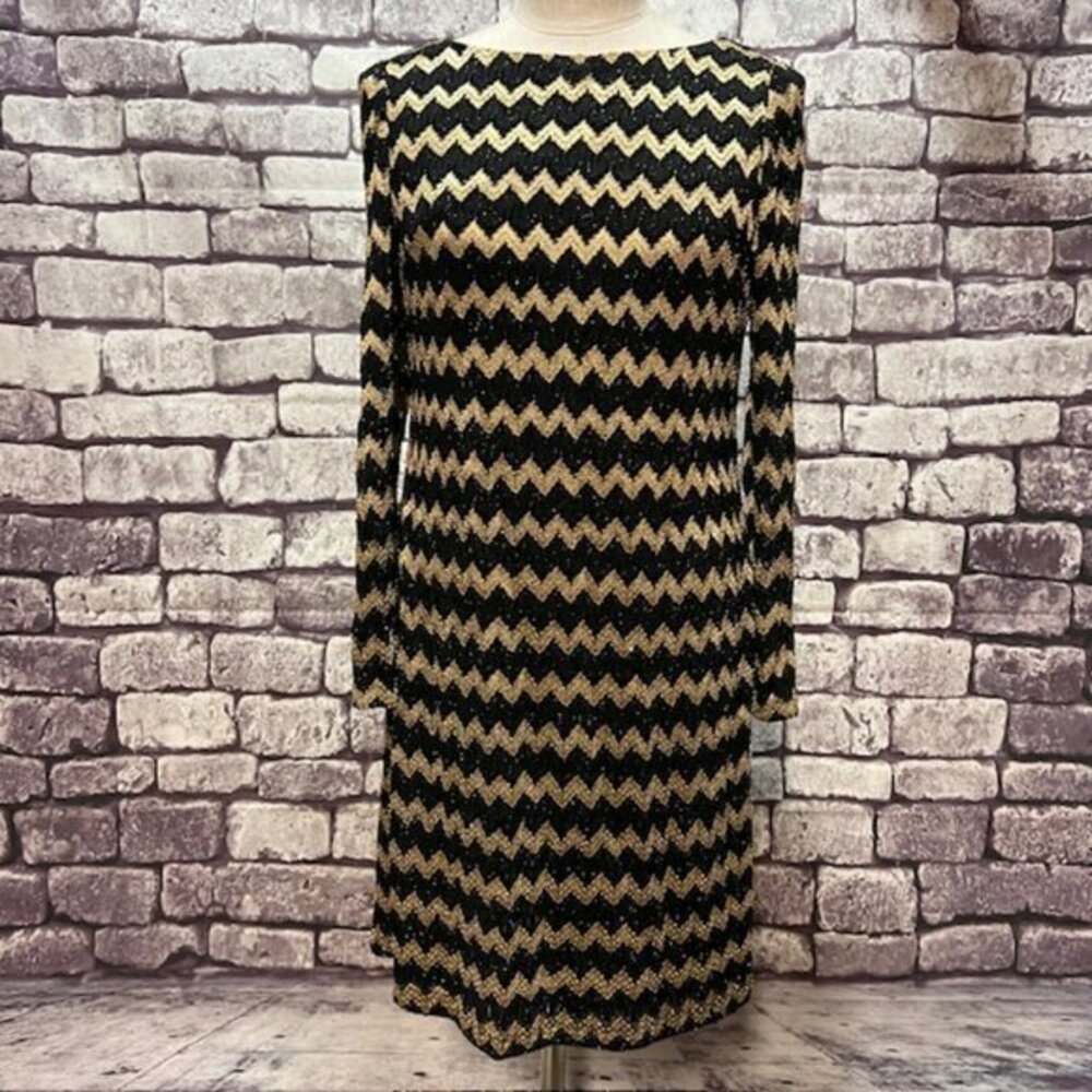 Jessica Howard Black & Gold Long Sleeve Dress Size 12